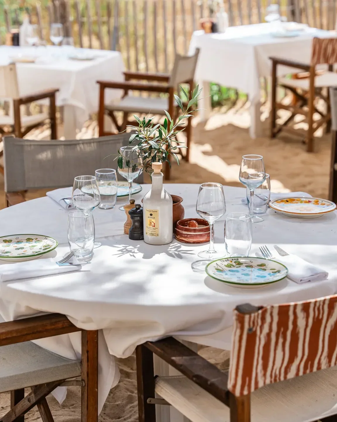 Table setting at Tropicana La Plage restaurant in Saint-Tropez, ready for dining